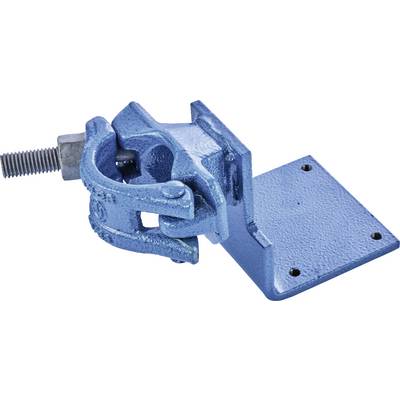A blue metal vice with a flat base and four bolt holes, suitable for industrial fixing applications.