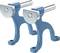 Two blue metal machine mountings with cylindrical attachments and mounting holes, likely for industrial applications.