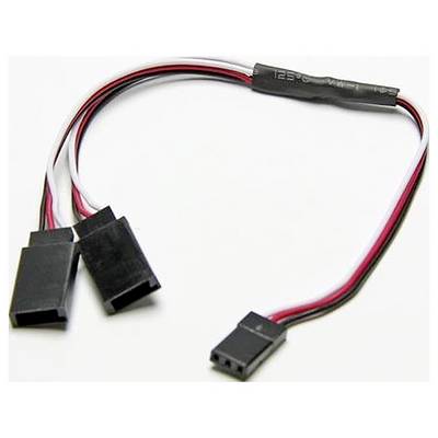 Power cable splitter with three black connectors and red, white, and black wires.