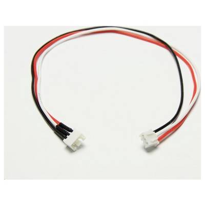 A three-coloured cable set with red, white, and black cables and two white connectors at the ends, against a white background.