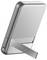 A silver portable charger by EcoFlow with a foldable stand, designed for use while travelling.