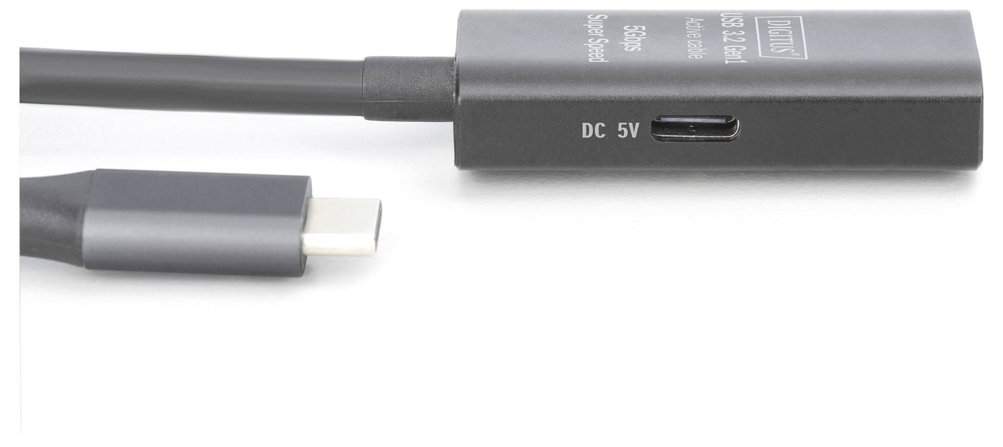 Digitus USB cable USB 3.2 1st Gen, USB 3.2 1st Gen, USB 3.0 USB-C®, USB-C® plug, USB-A socket 10.00 m Black Battery / si-2