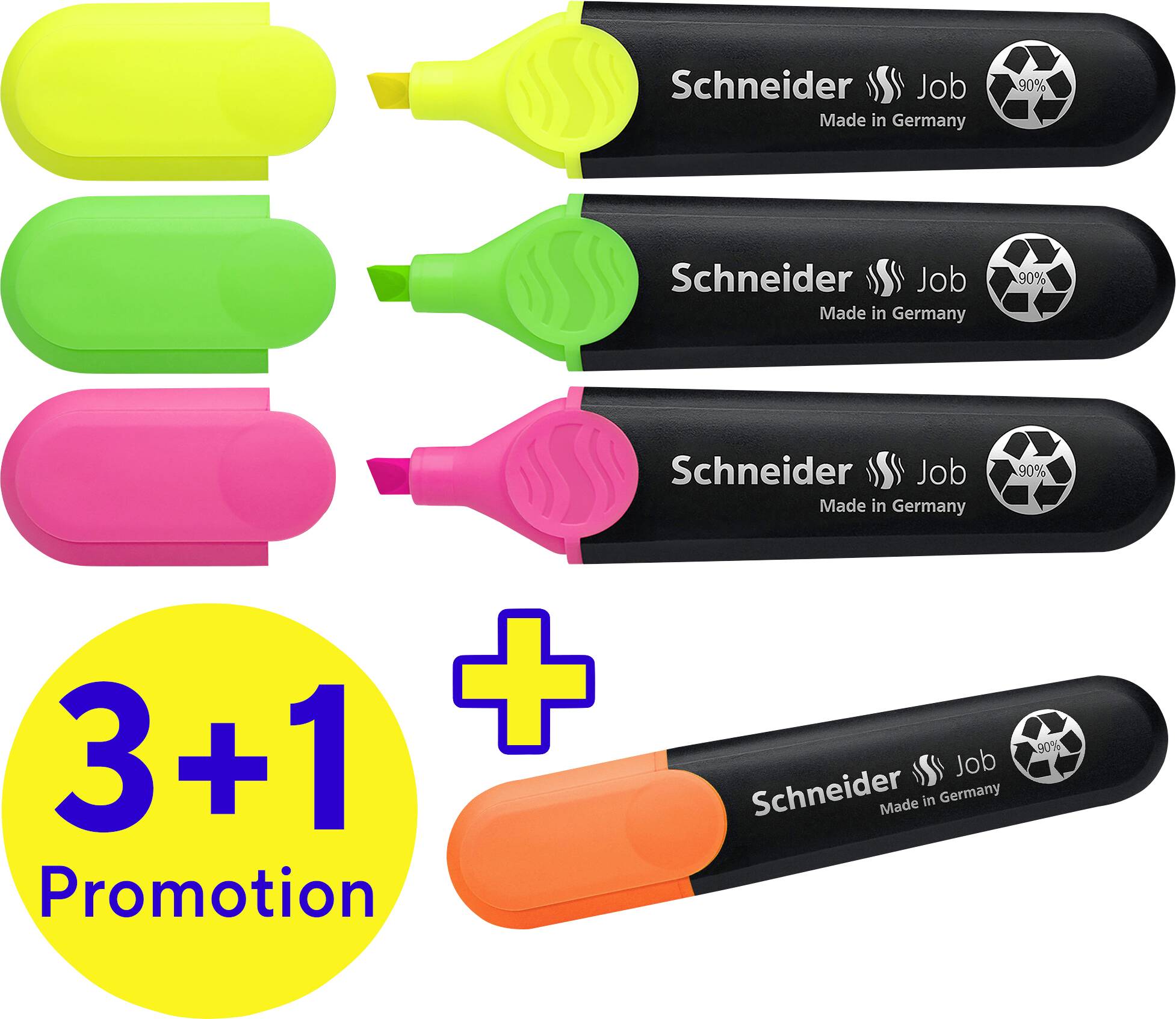 Schneider Schreibgeraete Highlighter Textmarker Job 4er Etui sortiert, 3+1 Aktion 115094 1 pc(s)