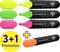 Three highlighter pens in Yellow, Green and Pink side by side, a fourth in Orange underneath. Text reading '3+1 Promotion'.