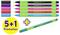 Six colourful pens with a '5+1 Promotion' offer. Five pens on top, an additional pen below. Text on the pens: 'Schneider Line-Up'.