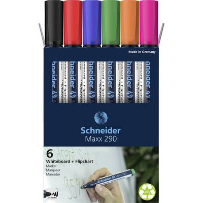 'Schneider Maxx 290' Whiteboard and Flipchart Marker Set, 6 Colours, Made with Recycled Materials.
