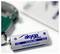 Alkaline battery with the print 'akyga battery 12V ALKALINE 23A Your tech-our power www.akyga.com' lying on a table.
