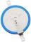 CR2032 button cell battery in silver with a blue border and two metal contacts.