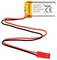 Lithium-Polymer battery with red and black connection wires. Capacity: 250mAh, Voltage: 3.7V, Manufacturer: Akyga.