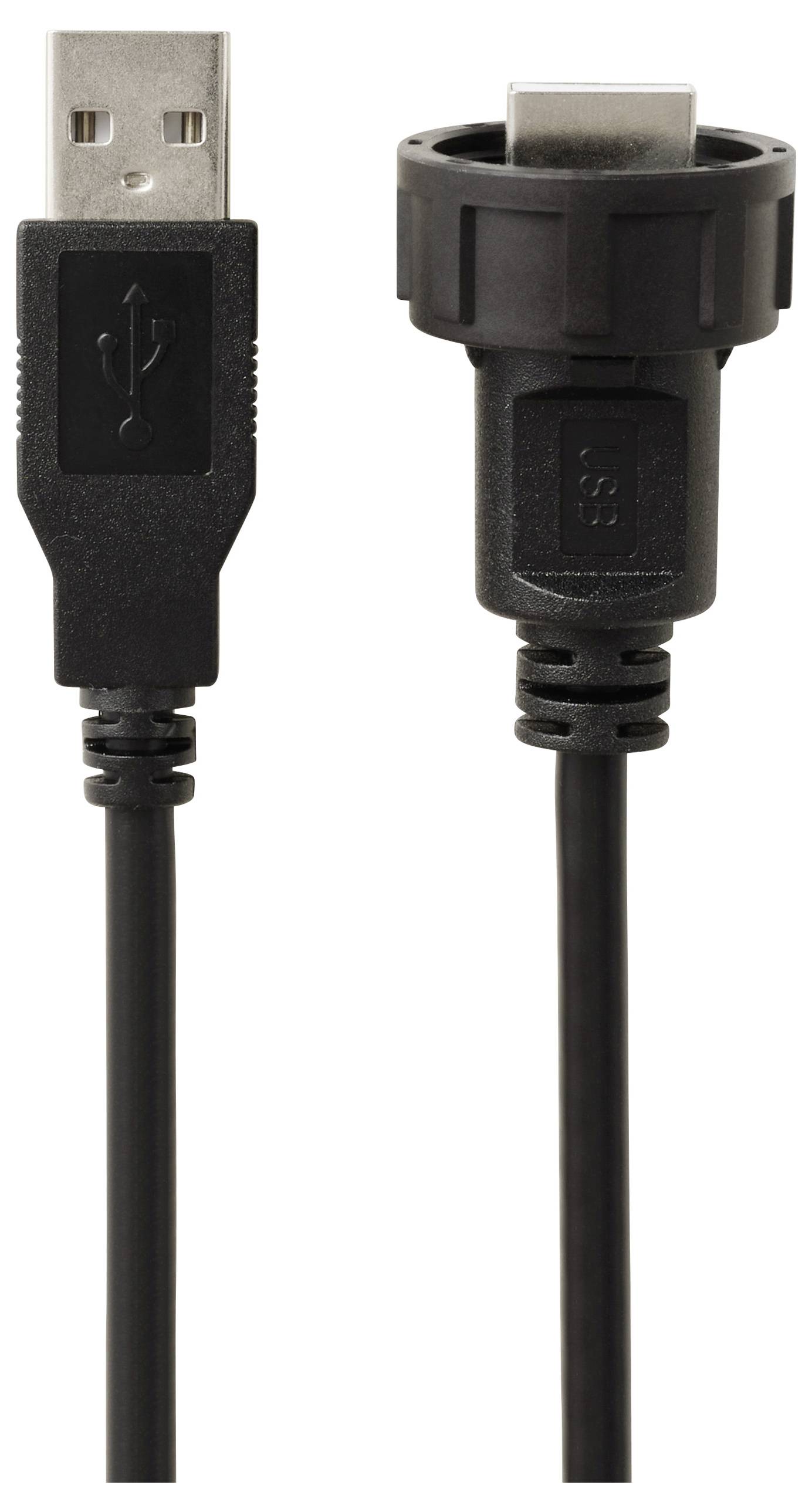 USB cable with standard plug to socket-type connector, suitable for special connections or devices.