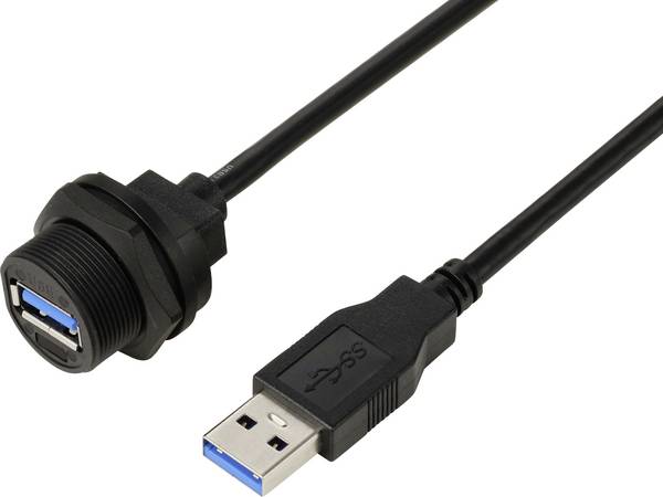 USB 3.0 Female Receptacle to Male Overmolded with Cable (Threaded) Cable 0.5 m  TC-E13T-FU3-PWF/MU3-NWA-0.5PV-S Plastic waterproof cable assembly TC-13543568 TRU COMPONENTS Content: 1 pc(s)