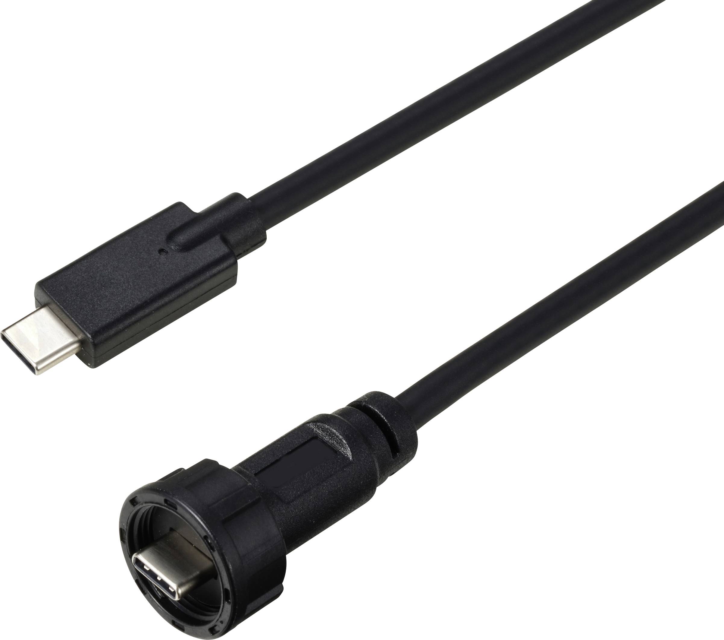 A black cable with a USB-C plug and a round connector, suitable for connecting electronic devices to specialised hardware.