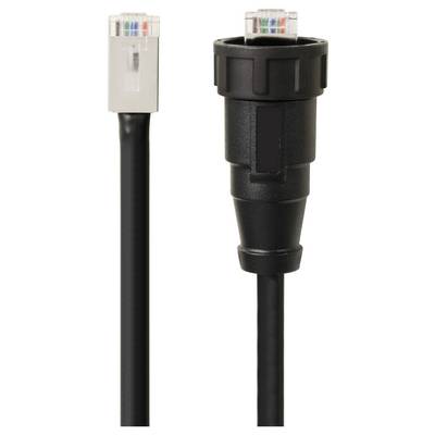 'RJ45 Plug': Links standard RJ45 plug with coloured cables, right-hand sealed, weatherproof RJ45 plug for protection.