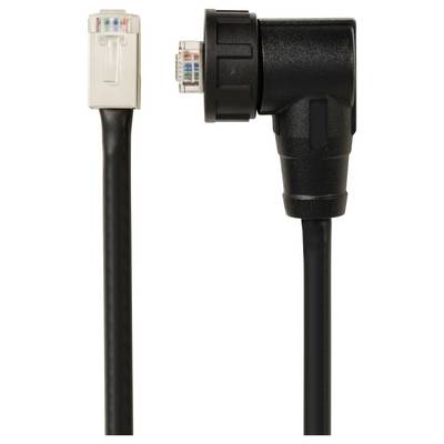 Two network cables, one with an RJ45 plug, the other with an angled protective connector.