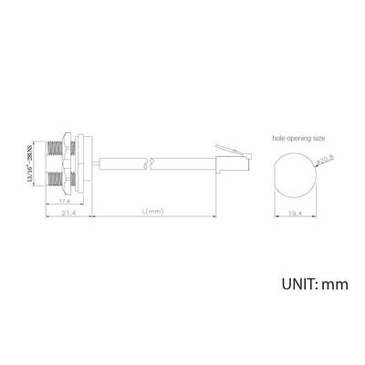 Technical drawing showing the dimensions of an electrical connector, with side and front views, unit of measurement in millimetres.