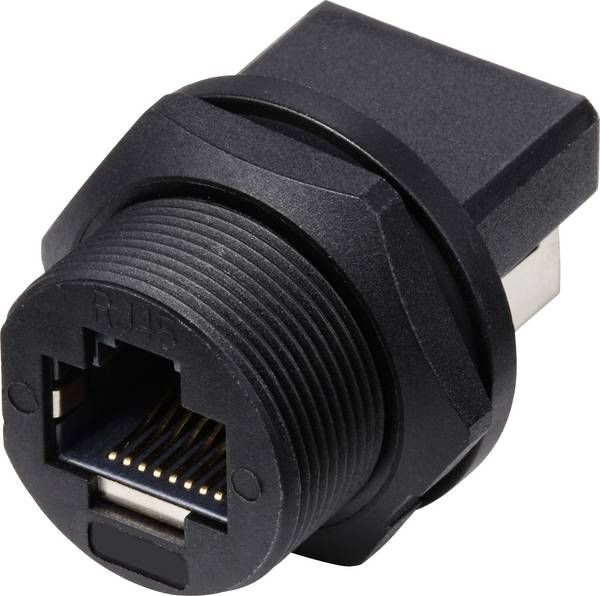 TRU COMPONENTS TC-E13T-FR6-PRF-180 RJ45 Female to Female (180°) Back Mount Receptacle (Threaded) TC-13543656    No. of pins (RJ) 8 Black 1 pc(s)