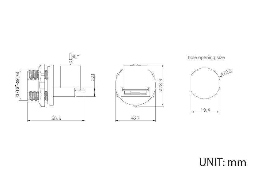 Technical drawing of a cylindrical component with dimensions: diameter 27 mm, hole size 20.5 mm. Unit: mm.