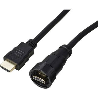 An HDMI cable with male and female connectors, used for transmitting audio and video signals between devices.