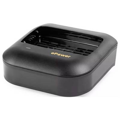 A black charger with 'ePower' written in yellow lettering. It has a rectangular design and is used for charging smaller devices.
