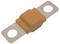'Safety clip with two round holes at the ends, orange plastic body, suitable for electrical connection.'