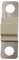 A rectangular metal component with two circular holes and a central plastic cover.