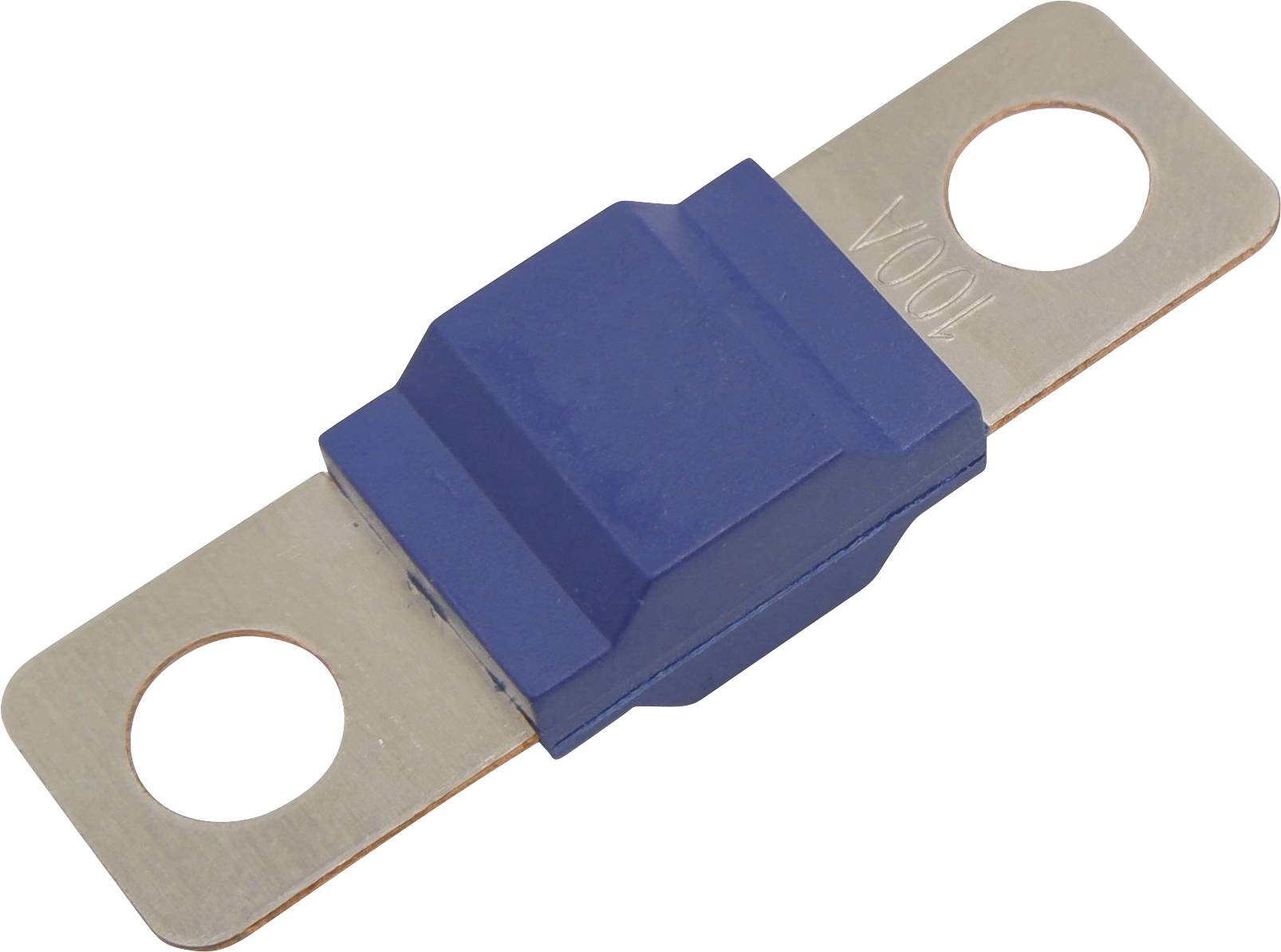 Blue flat security holder with two round holes at each end for mounting.