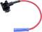 A red cable with a fuse holder on one side and a blue connector on the other side.