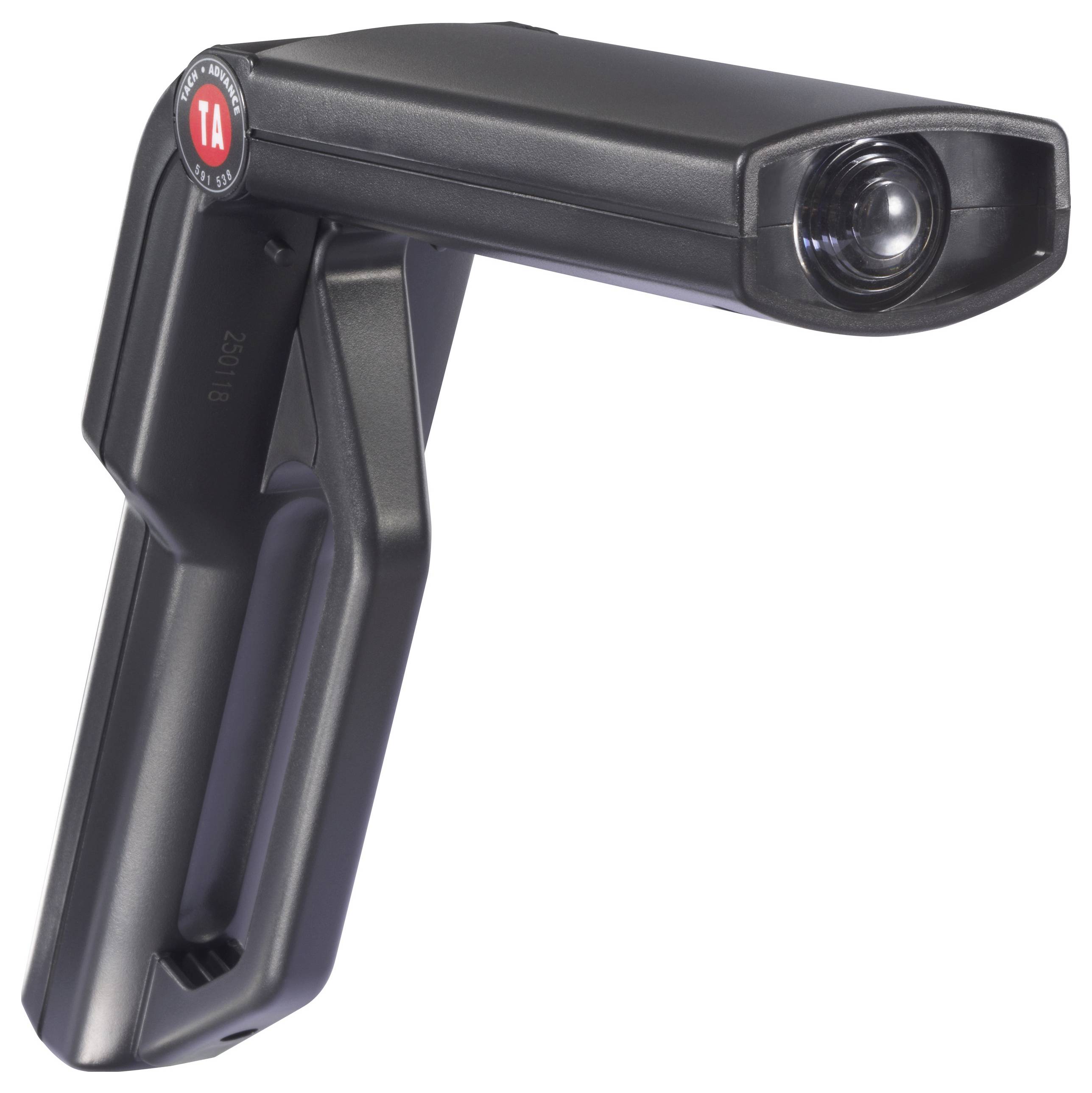 A barcode scanner with ergonomic grip, suitable for use in retail or logistics for rapid data capture.