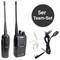 Two walkie-talkies with aerials, an earpiece with cable and microphone. Text: '5-person Team Set'.