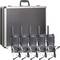 Five walkie-talkies with accessories and a black carrying case. Suitable for short-distance group communication.