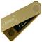 A golden USB stick with the inscription 'LEDGER', partially opened, displays a digital screen with the word 'Bitcoin'.
