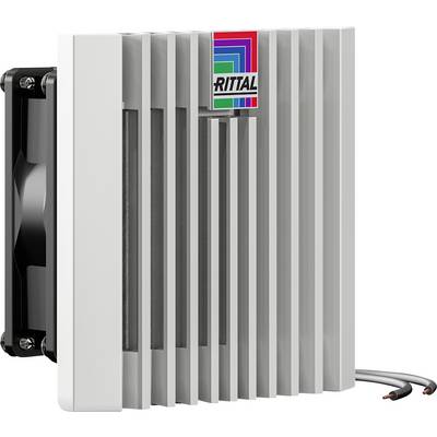 A cooling device by Rittal, white with ventilation grilles and cables, for cooling electronic equipment in control cabinets.