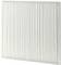 Air filter with white, vertically running ribs, rectangular shape.