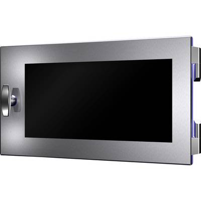 A rectangular, silver safe with a rotary dial on the front.