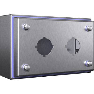 Metal casing with two round openings and four screws at the corners, without any further visible functional elements.