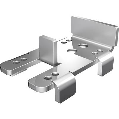Stainless steel metal bracket with multiple holes and raised edge, suitable for technical applications or fixings.