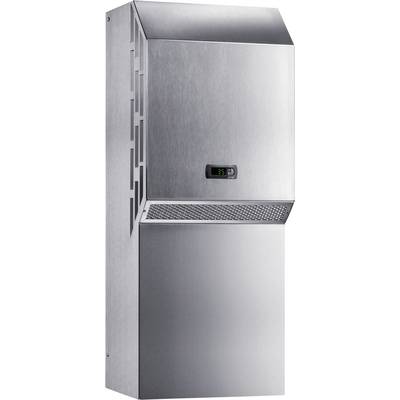A silver metal air cooler with a digital display shows '35'. The device has a grille and a smooth, minimalist surface.