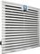 A white air filter with parallel fins for regulating air flow. A blue logo with text is located at the top.