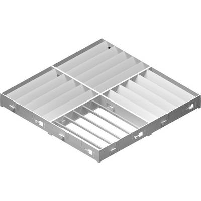 'Metal structure with rectangular compartments that can be used for organisation or storage.'