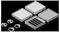Several white, rectangular plastic casings and round clips on a black background, arranged in a diagonal pattern.