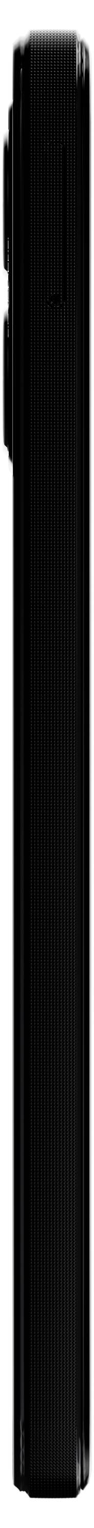 A black smartphone seen from the side, closed. The edges and protruding camera on the back are visible.