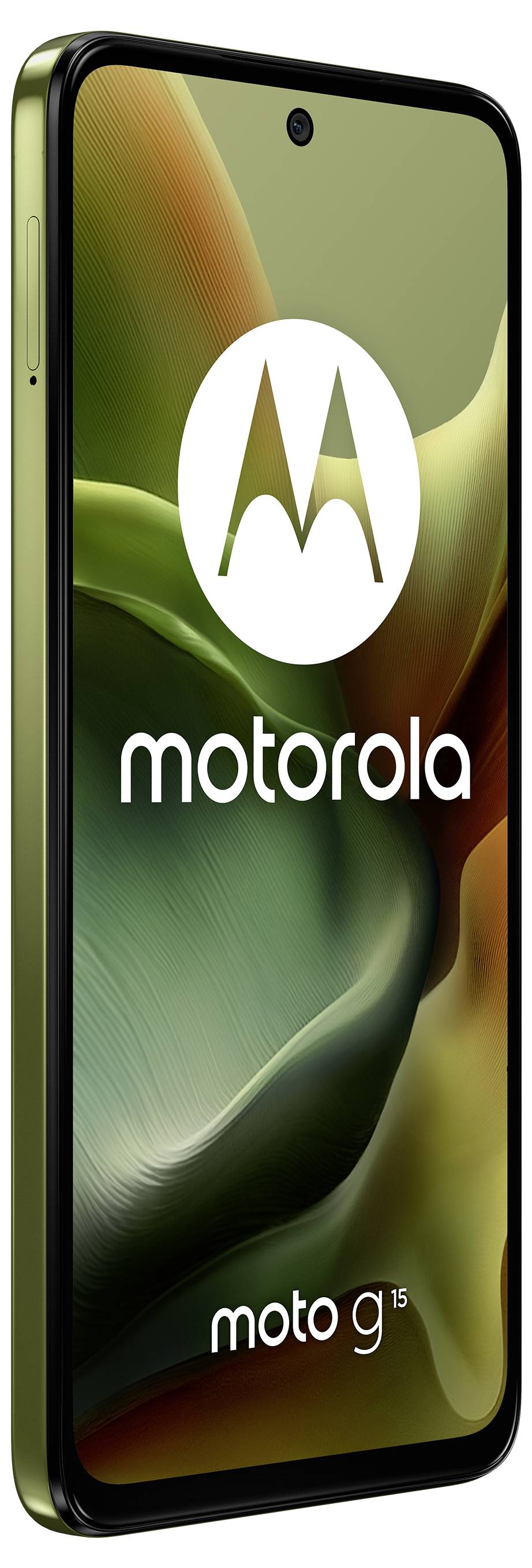 The image shows a green Motorola smartphone with the logo and inscription 'moto g' on the display.