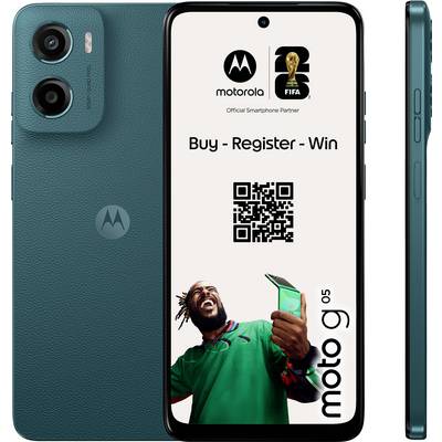 Motorola Moto G handset displaying FIFA partnership, featuring 'Buy - Register - Win' text, QR code, and man holding phone.