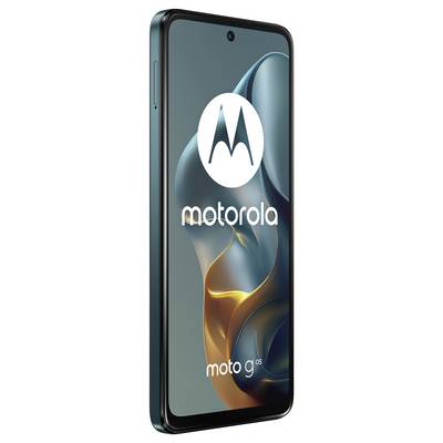 A smartphone displaying the Motorola logo and model name 'moto g 5G' on its screen, with a sleek black frame and teal accents.