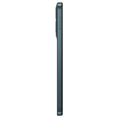Side view of a slim smartphone with a greenish metallic finish and a single volume button on the side.