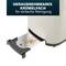 Toaster with removable crumb tray, filled with crumbs, and label reading 'Removable crumb tray for easy cleaning'.