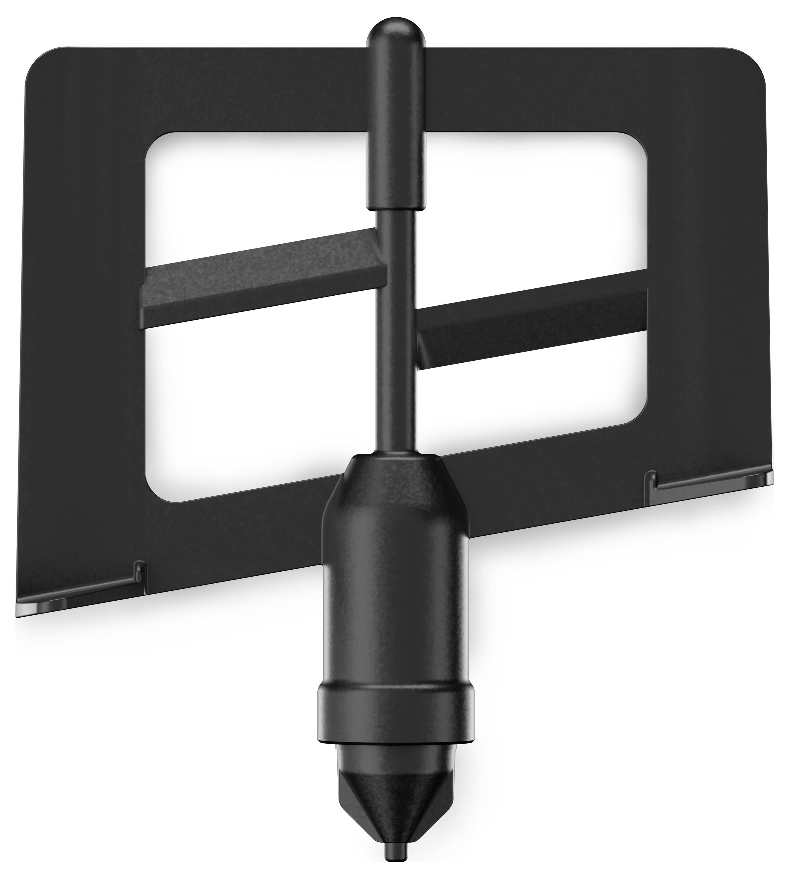 A black metal device with a square frame and a central cylinder, used for cutting circular shapes.