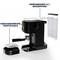 'Black espresso machine with removable 1.2 L water tank and drip tray.'