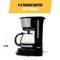 Coffee machine, black in colour with a glass carafe, capacity of 0.75L, suitable for brewing 4-6 cups of coffee at once.