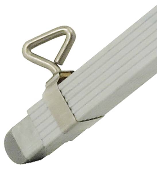 A rectangular grey metal bar with a hook at one end, likely used as a fixing or tensioning device.